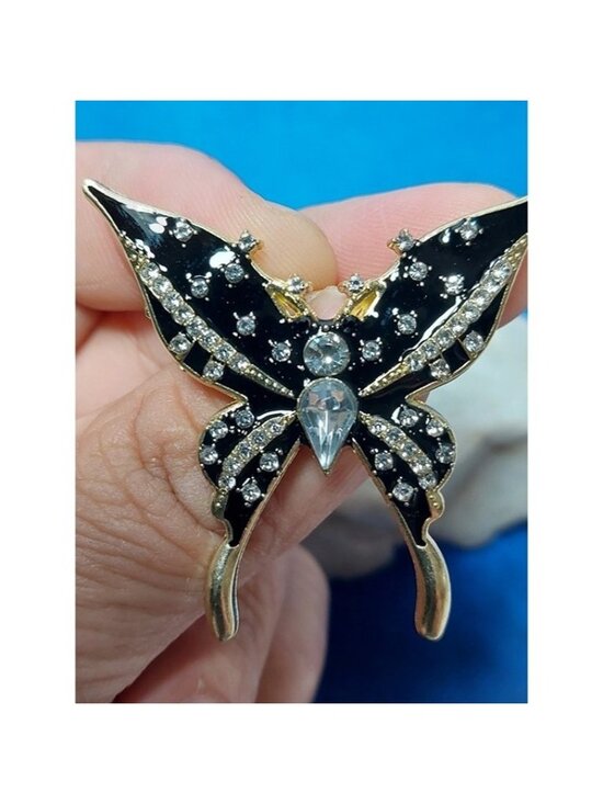 Jewelry - Stunning Butterfly Crystal Pin Fashion Brooch in Black and Gold